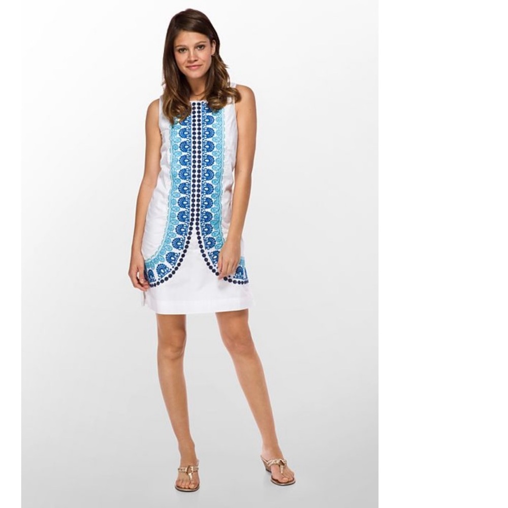 Lilly Pulitzer White Sleeveless Mini Dress with Blue Embroidered Panel